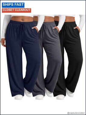 Plus Size Wide Leg Drawstring Pants 3 Pack Yoga Lounge Sweatpants